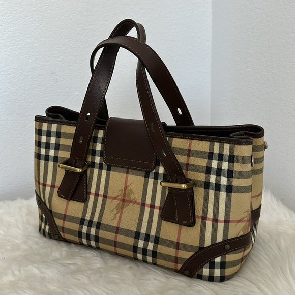 💯Authentic BURBERRY Haymarket Check Buckle Satchel Chocolate🍀 - Picture 7 of 16
